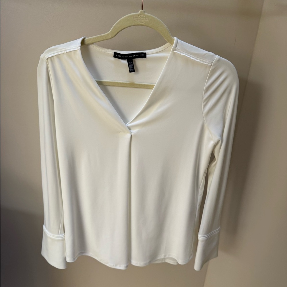 White House Black Market Cream V-Neck Blouse